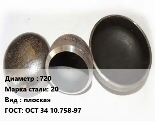 Заглушка стальная 720 Сталь: 20 плоская ГОСТ: ОСТ 34 10.758-97